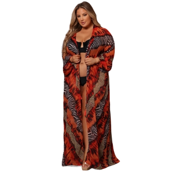 Fashion Nova Other - Fashion Nova Red Sheer Animal Print Cover Up